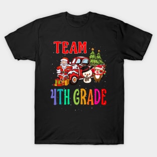 Team 4Th Grade Santa And Reindeer Christmas T-Shirt